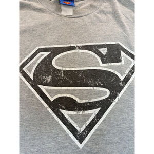 Vintage Superman Logo T-Shirt Gray Distressed Graphic Tee Men’s L 90s Style